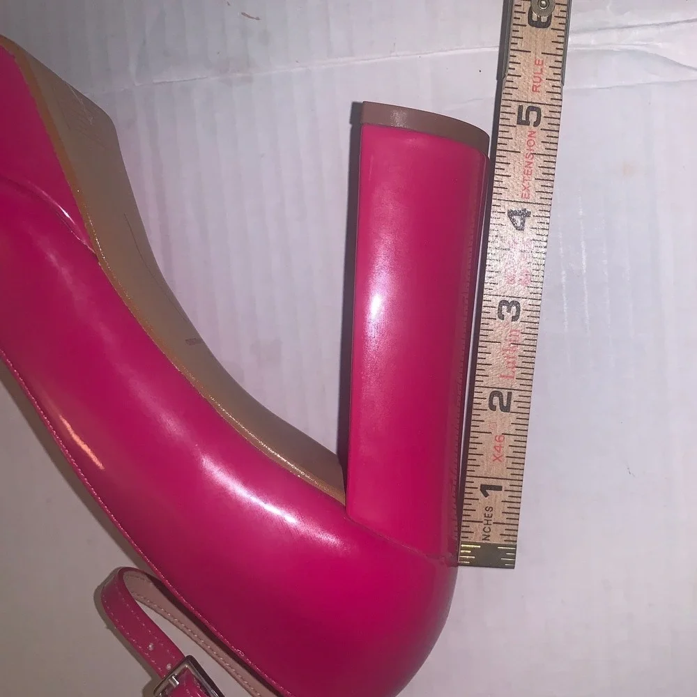 Chelsea & Violet Mia Pink Patent Ankle Strap Platform Block Heel Pumps Size 6.5
